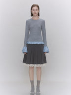 someone sometimes Lyocell Wool Blend Low Crew Neck Office Knit Women Meteor Grey Sweaters
