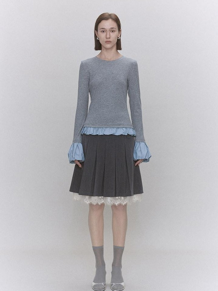 someone sometimes Lyocell Wool Blend Low Crew Neck Office Knit Women Meteor Grey Sweaters