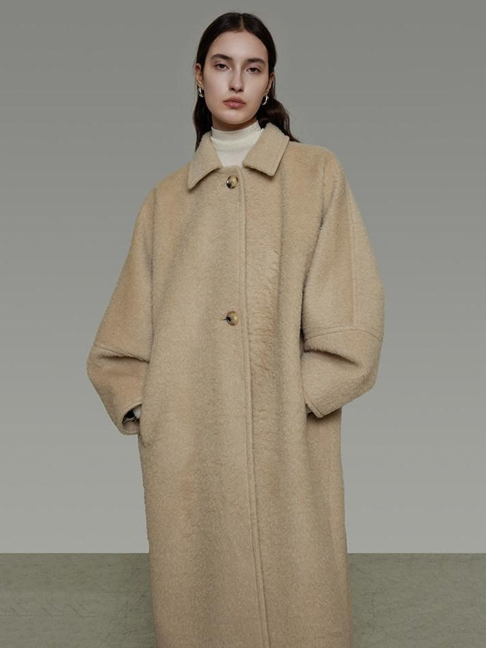 unspoken Thick Minimalist Loose Fit Structured Cut Office Light Camel Long Coats