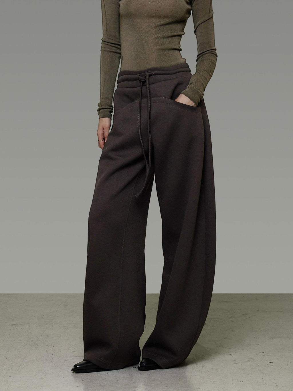 unspoken Breathable Cotton High Waist Tie Waist Minimalist Women Brown Wide Leg Pants