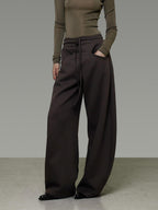 unspoken Breathable Cotton High Waist Tie Waist Minimalist Women Brown Wide Leg Pants
