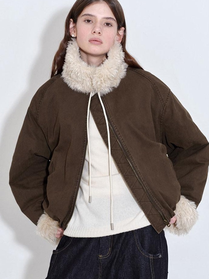 fano Insulated Stand Collar Straight Fit Commuter Dark Coffee Zipper Puffer Jackets