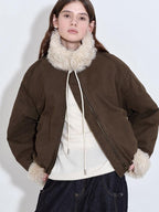 fano Insulated Stand Collar Straight Fit Commuter Dark Coffee Zipper Puffer Jackets