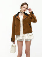 ikyou Non Iron 3D Embellished Straight Fit Commuter Notch Lapel Brown Cropped Jackets