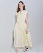 fano Pure Cotton Minimalist V-neck Sleeveless A Line Casual Women Yellow Maxi Dresses