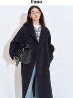 fano Pure Wool Single Breasted Lapel Midlength Straight Korean Women Gray Wool Coats