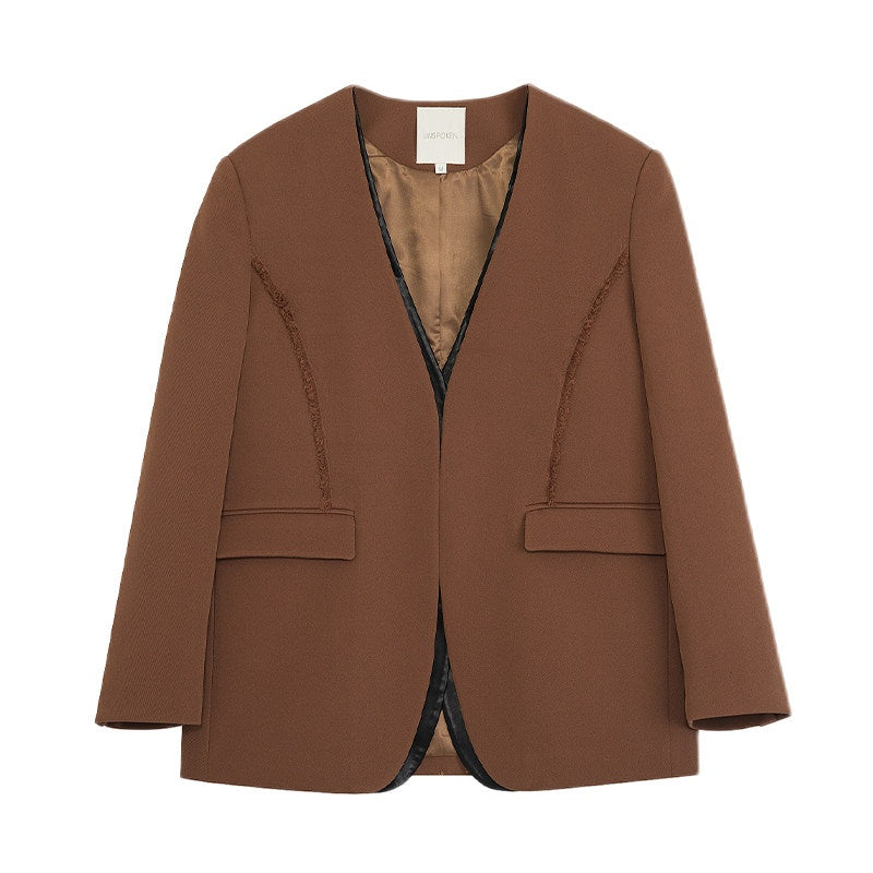 unspoken_High_Cotton_Blend_Minimalist_Tailored_Contrast_Brown_Black_Women_Top_&_Pants_Sets_MISSTT