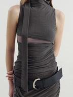 someone sometimes Versatile Pleated Tie Cami Slim Fit Lyocell Linen Blend Women Top & Skirt Sets