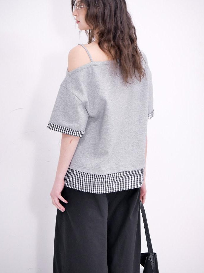 fano Cotton Blend Loose Korean Women Half Sleeve Bardot Off Shoulder Crop Tops