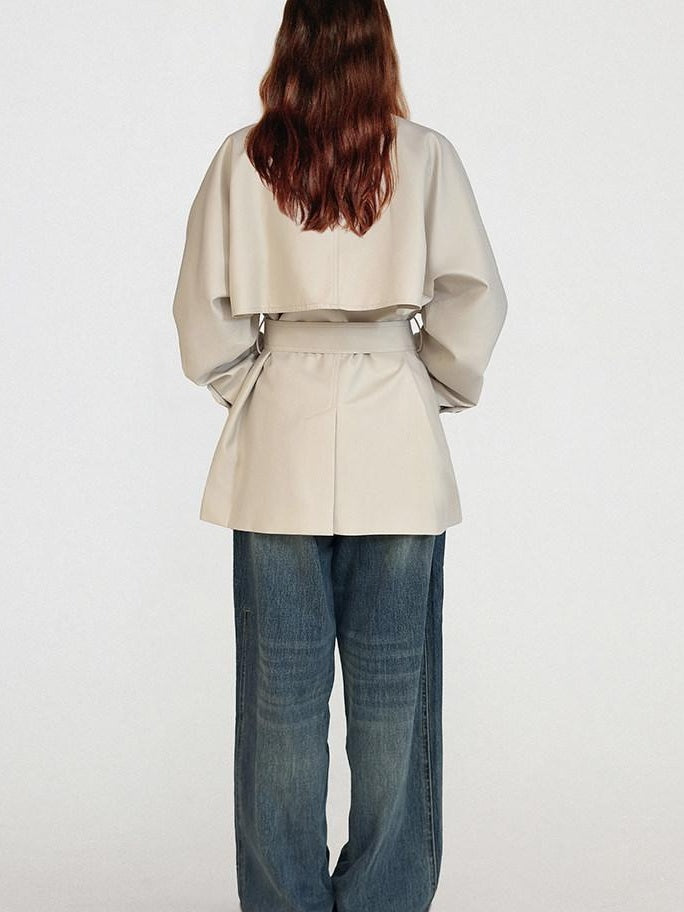 fano Korean Commuter Loose Double Breasted Midlength Women Poly Viscose Trench Coats