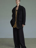 unspoken Original Thick Loose Fit Single Breasted Commuter Women Mustard Black Blazers
