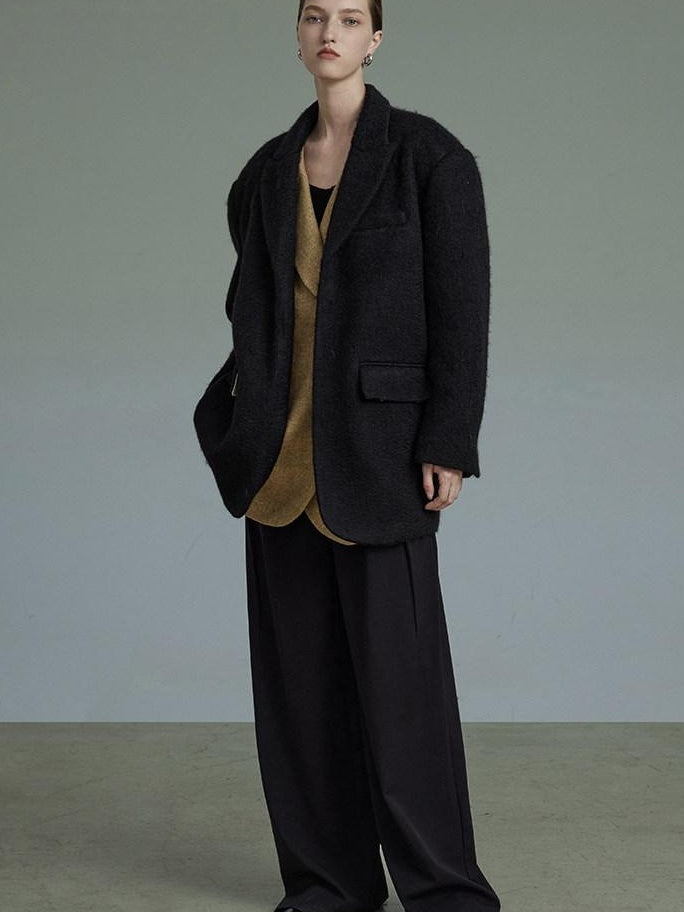 unspoken Original Thick Loose Fit Single Breasted Commuter Women Mustard Black Blazers