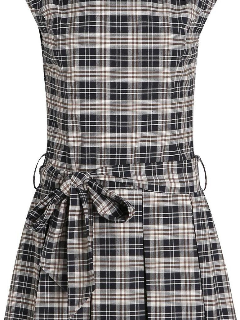 fano Plaid Sleeveless H Line Natural Waist Office Dress For Women Midi Dresses