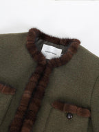 audreyyang Insulated Loose Fit Hooded Wool Blend Hidden Button Beech Green Cropped Jackets