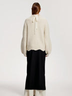 someone sometimes Recycled Viscose Wool Blend Commuter Crew Neck Pullover Cream Sweaters