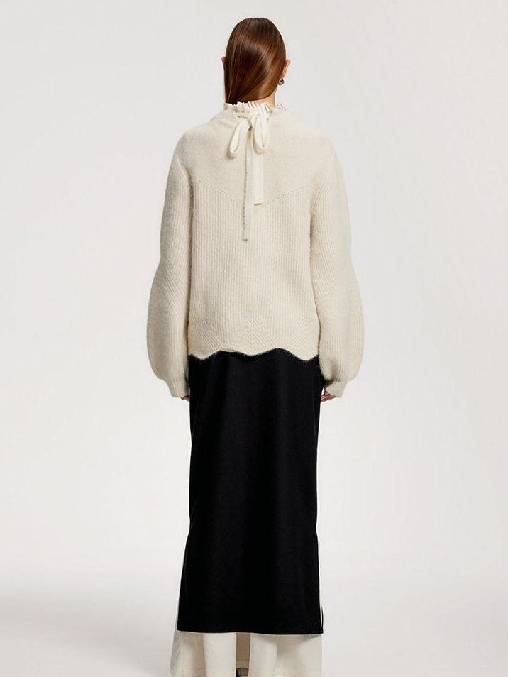 someone sometimes Recycled Viscose Wool Blend Commuter Crew Neck Pullover Cream Sweaters