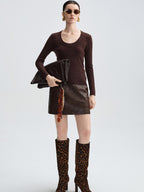 audreyyang Sheep Wool Slim Fit Crew Neck Knit Women Black Gray Brown Sweaters