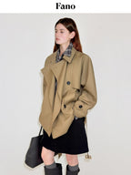 fano Double Breasted Mid Length Loose Fit Korean Commuter Women Khaki Trench Coats