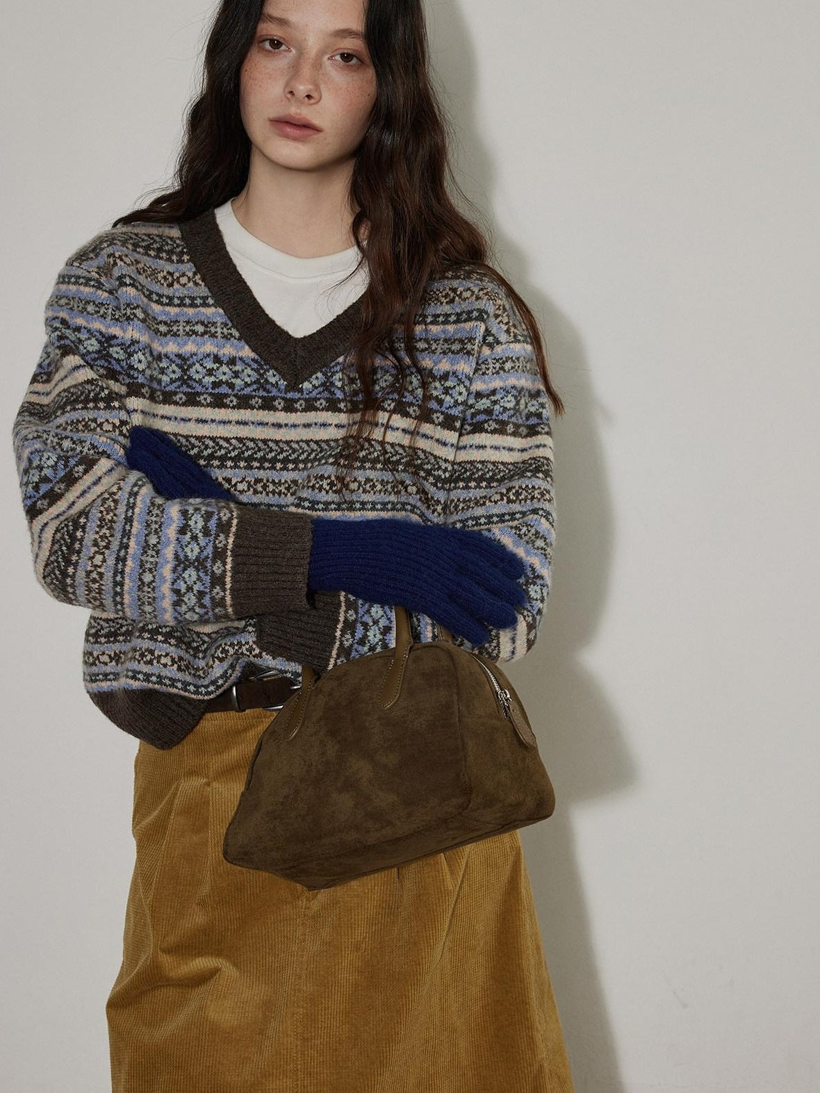 Lofi choose Cozy Thick V-neck Oversized Commuter Knit Pullover Brown Sweaters