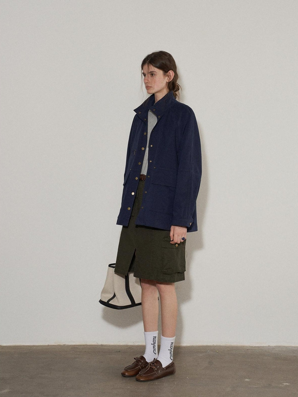 Lofi choose High Waist Cotton Slit H Line Loose Office Women Seaweed Green Midi Skirts