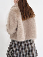 fano Cozy Milk Coffee Lapel Casual Loose Fit Womens Everyday Outerwear Short Coat