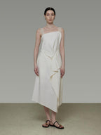 unspoken Cinched Waist Minimalist Asymmetric Spaghetti Strap A Line Midi Maxi Dresses