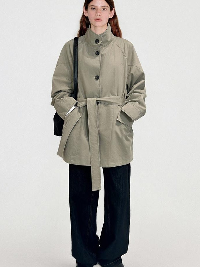 fano Pure Cotton Loose Korean Commuter Single Breasted Women Khaki Grey Trench Coats
