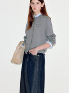 fano Thermal Wool Blend Straight Fit Round Neck Office Classic Heather Gray Cardigans