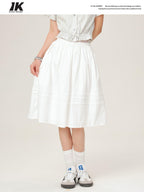 ikyou High Waist 100 Percent Cotton Resin Colorfast A Line Casual White Midi Skirts