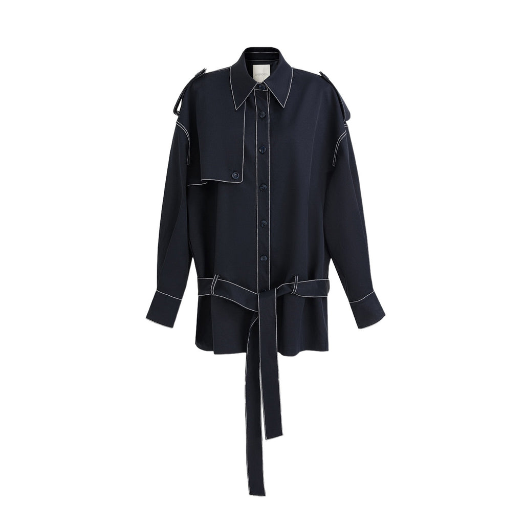 unspoken_Vintage_Loose_Fit_Irregular_Pocket_Detail_Women_Navy_Polyester_Trench_Coats_MISSTT