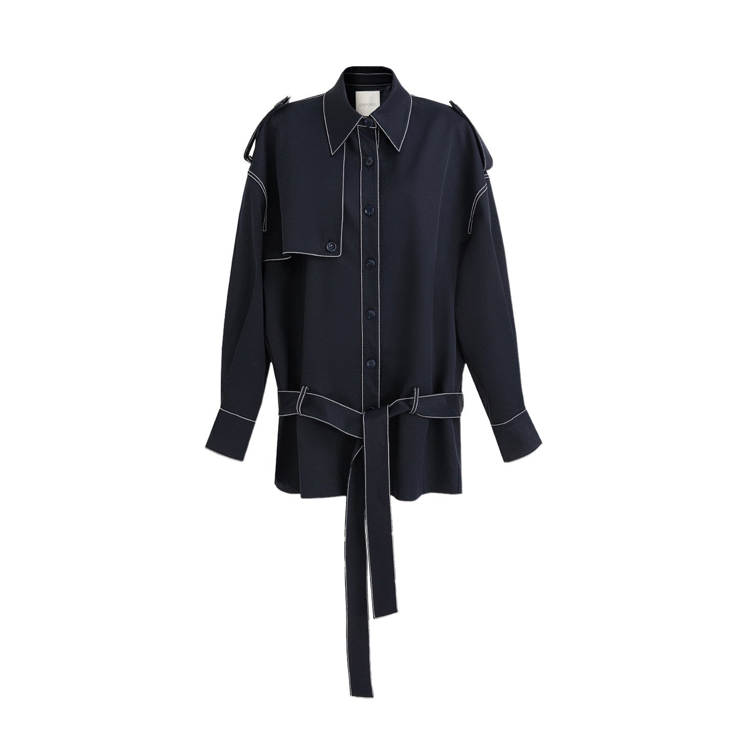 unspoken_Vintage_Loose_Fit_Irregular_Pocket_Detail_Women_Navy_Polyester_Trench_Coats_MISSTT