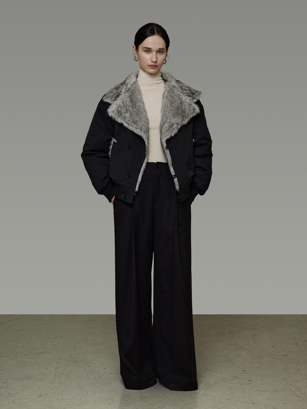 unspoken Warm Thick Fur Collar Loose Commuter Women Black Everyday Short Coat
