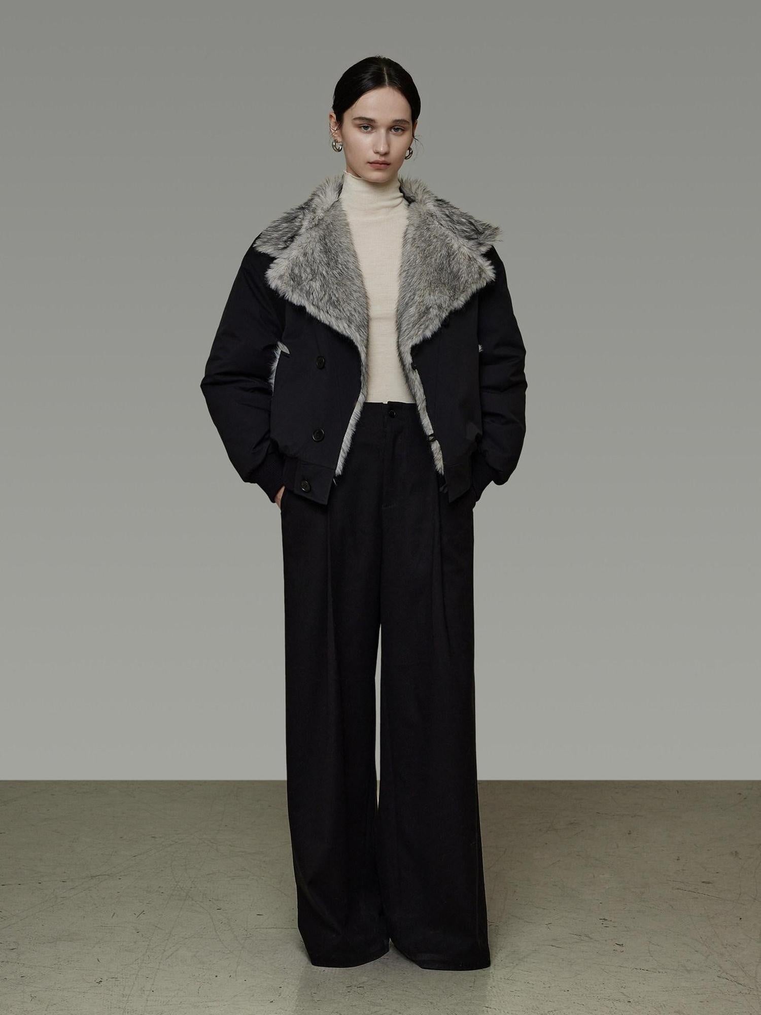 unspoken Warm Thick Fur Collar Loose Commuter Women Black Everyday Short Coat