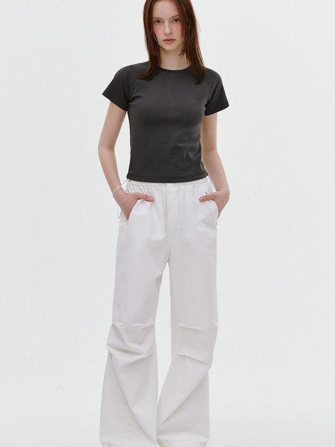 fano Soft Cotton Stretch Korean Slim Fit Short Sleeve Deep Gray Basic Crop Tops