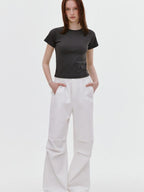 fano Soft Cotton Stretch Korean Slim Fit Short Sleeve Deep Gray Basic Crop Tops