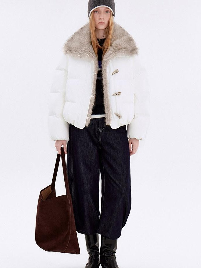 fano Warm 90% White Duck Down Casual Loose High Waist Lapel Collar Women Down Jackets