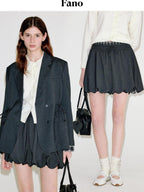 fano Deep Gray Solid Single Button Blazer Loose Fit Women Workwear Top & Skirt Sets