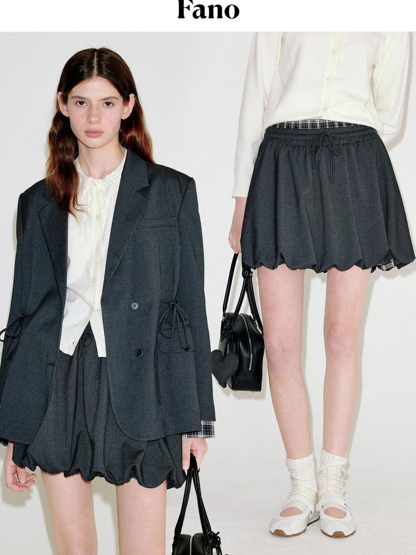fano Deep Gray Solid Single Button Blazer Loose Fit Women Workwear Top & Skirt Sets
