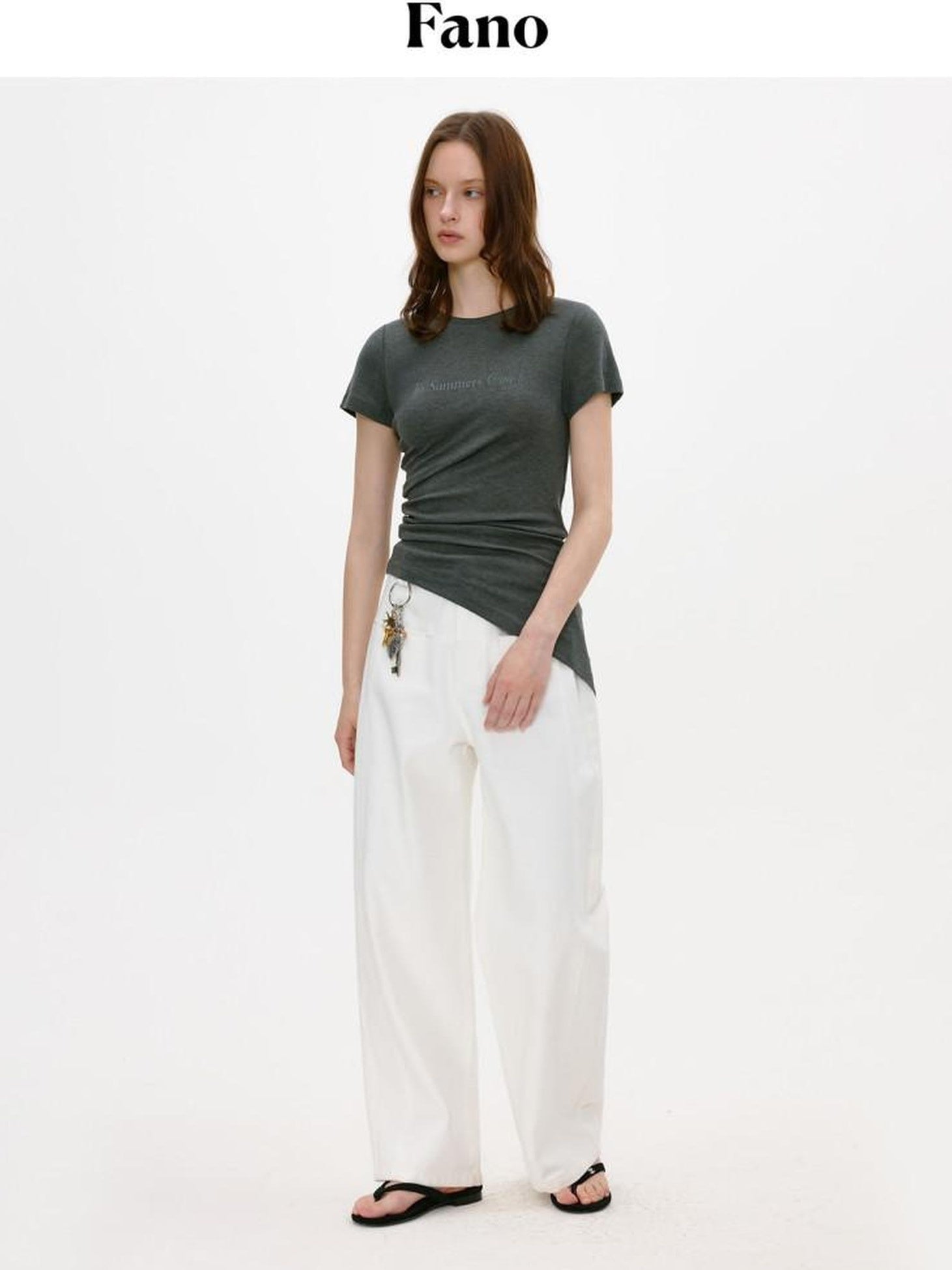fano White Casual Loose Wide Leg Natural Waist Zipper Women Straight Pants