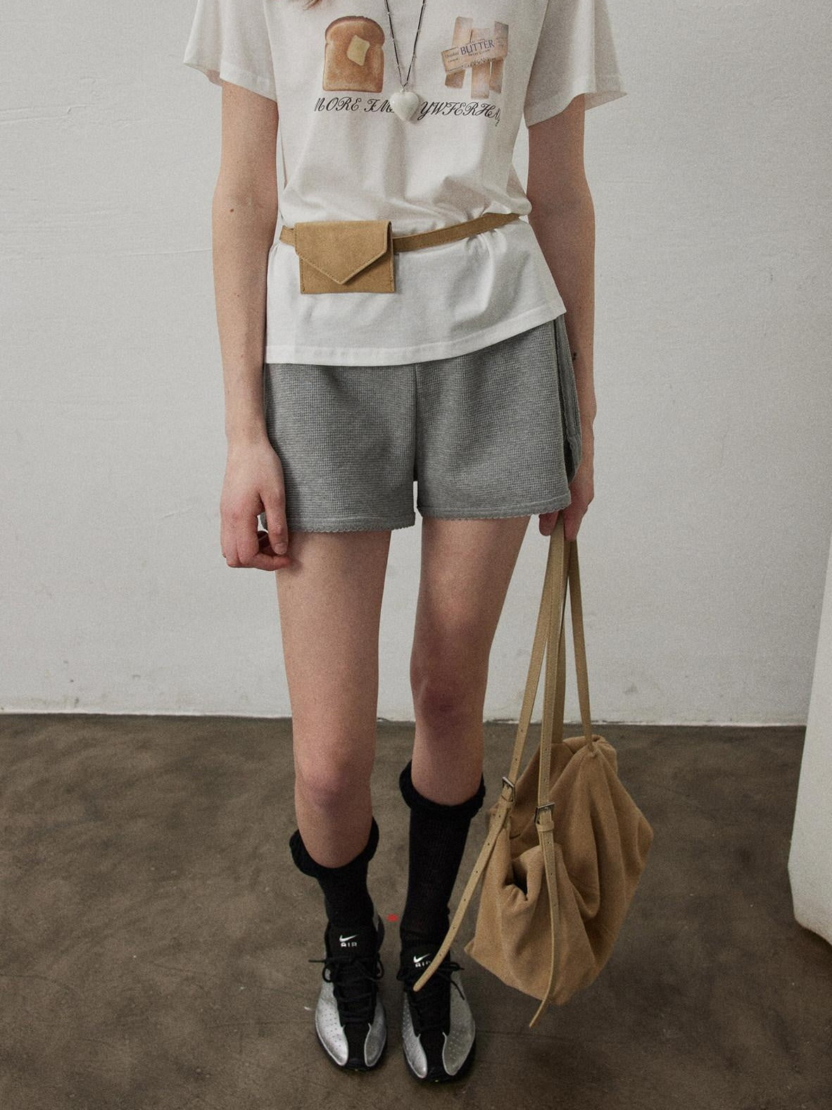 Lofi choose High Waist Loose Straight Leg Women Commuter Grey Casual Mini Shorts