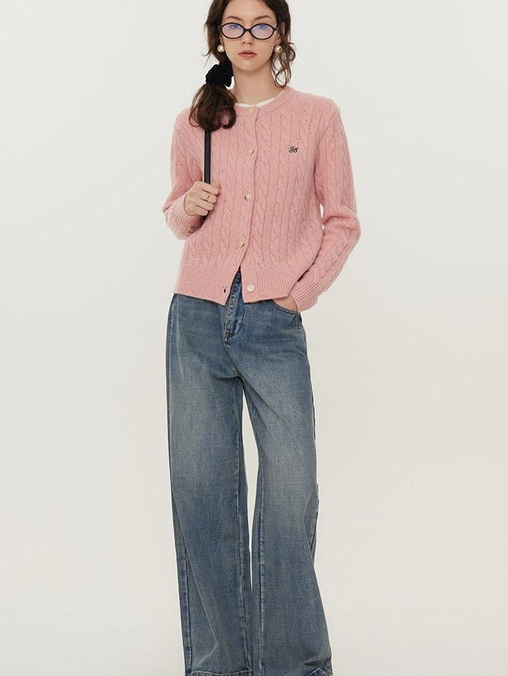 fano Pure Lambswool Minimal Commuter Low Round Neck Button Knitwear Women Cardigans