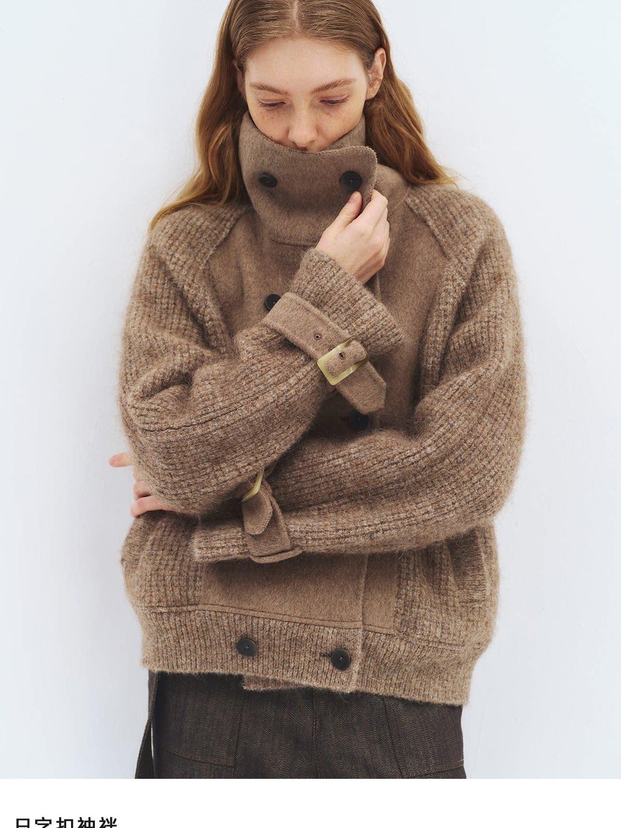 someone sometimes Alpaca Blend Casual Relaxed Double Breasted Lapel Women Dusty Camel Short Coat
