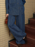 audreyyang Vintage Washed Loose Fit Bow Girls Cotton Patch Pocket Denim Jackets