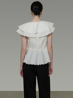unspoken Breathable Cotton Blend Ruffle Collar Loose Minimal Commuter Women Blouses