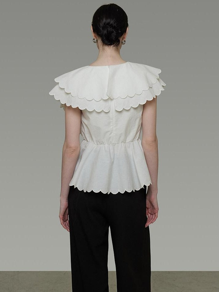 unspoken Breathable Cotton Blend Ruffle Collar Loose Minimal Commuter Women Blouses
