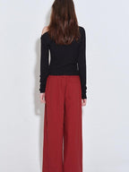 fano High Waist Elastic Minimal Korean Workwear Wide Leg Nylon Red Straight Pants