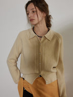 Lofi choose Light Poly Wool Jacquard Workwear Short Sleeve For Women Button Knit Cardigans