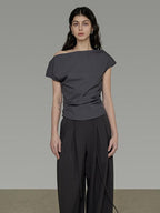 unspoken Ruffle V-neck Fitted Bell Sleeve Work Chic Polyester Knit Off Shoulder Crop Tops