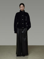 unspoken High Waist Textured H Line Straight Minimalist Workwear Black Midi Skirts