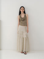someonesometimes Light Lyocell Slim Ruffle Tie Cami Workwear Women Olive Green Tank Tops